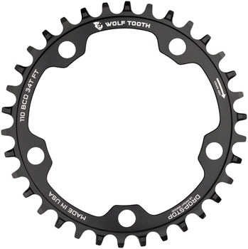 Wolf Tooth 110 BCD Cyclocross and Road Chainring - 34t, 110 BCD, 5-Bolt, Drop-Stop B, Black EA Chainrings
