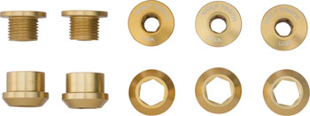 Wolf Tooth 1x Chainring Bolt Set - 6mm, Dual Hex Fittings, Set/5, Gold EA Chainring Bolts