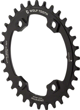Wolf Tooth Elliptical 96 BCD Chainring - 32t, 96 Asymmetric BCD, 4-Bolt, Drop-Stop A, For Shimano XT M8000 and SLX M7000 Cranks, Black EA Chainrings