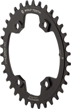 Wolf Tooth Elliptical 96 BCD Chainring - 34t, 96 Asymmetric BCD, 4-Bolt, Drop-Stop A, For Shimano XT M8000 and SLX M7000 Cranks, Black EA Chainrings
