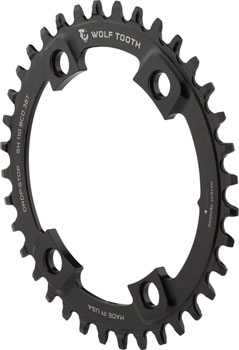 Wolf Tooth Shimano 110 Asymmetric BCD Chainring - 36t, 110 Asymmetric BCD, 4-Bolt, Drop-Stop A, For Shimano Cranks, Black EA Chainrings