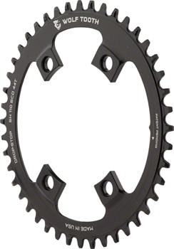 Wolf Tooth Shimano 110 Asymmetric BCD Chainring - 44t, 110 Asymmetric BCD, 4-Bolt, Drop-Stop A, For Shimano Cranks, Black EA Chainrings
