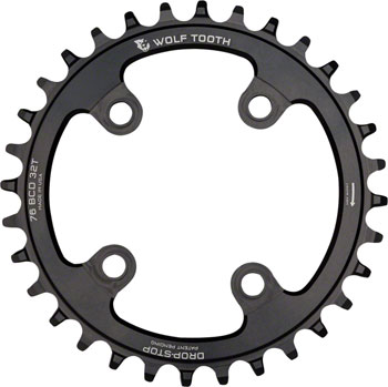 Wolf Tooth 76 BCD Chainring - 30t, 76 BCD, 4-Bolt, Drop-Stop A, Compatible with SRAM 76 BCD and Specialized Stout, Black EA Chainrings