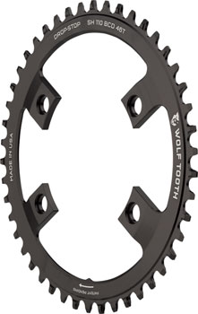 Wolf Tooth Shimano 110 Asymmetric BCD Chainring - 46t, 110 Asymmetric BCD, 4-Bolt, Drop-Stop A, For Shimano Cranks, Black EA Chainrings