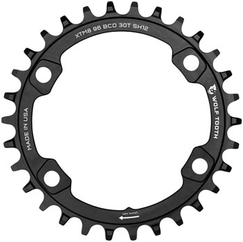 Wolf Tooth 96 BCD Chainring - 32t, 96 Asym BCD, 4-Bolt, Drop-Stop ST, For Shimano M8000/M7000 Cranks, Requires 12-Speed HG+ Chain, Black EA Chainrings