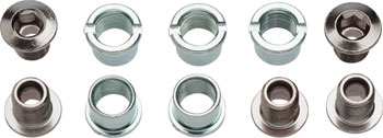 Sugino 5-Bolt Chainring Set - For 2x, 9mm, Chrome Plated Silver SET Chainring Bolts