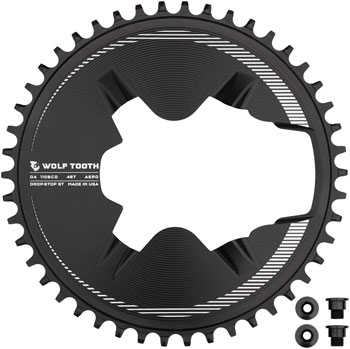 Wolf Tooth Aero Direct Mount 1x Chainring - 46t, 4-Bolt, Drop-Stop ST, Compatible with Shimano Dura-Ace R9200/R9200-P Only, Black EA Direct Mount Chainrings