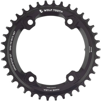 Wolf Tooth Shimano 110 Asymmetric BCD Chainring - 38t, 110 Asymmetric BCD, 4-Bolt, Drop-Stop ST, For Shimano GRX Cranks, Black EA Chainrings