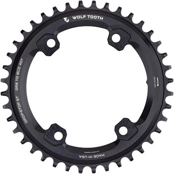 Wolf Tooth Shimano 110 Asymmetric BCD Chainring - 40t, 110 Asymmetric BCD, 4-Bolt, Drop-Stop ST, For Shimano GRX Cranks, Black EA Chainrings