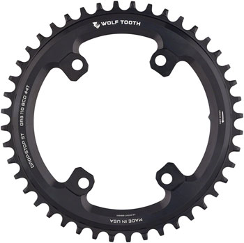 Wolf Tooth Shimano 110 Asymmetric BCD Chainring - 44t, 110 Asymmetric BCD, 4-Bolt, Drop-Stop ST, For Shimano GRX Cranks, Black EA Chainrings