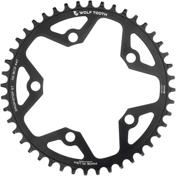 Wolf Tooth 110 BCD Gravel, CX and Road Chainring - 44t, 110 BCD, 5-Bolt, Drop-Stop ST, For Shimano HG+ and KMC 12-Speed Chains, Black EA Chainrings