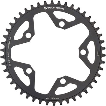 Wolf Tooth 110 BCD Gravel, CX and Road Chainring - 46t, 110 BCD, 5-Bolt, Drop-Stop ST, For Shimano HG+ and KMC 12-Speed Chains, Black EA Chainrings
