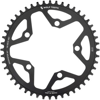Wolf Tooth 110 BCD Gravel, CX and Road Chainring - 48t, 110 BCD, 5-Bolt, Drop-Stop ST, For Shimano HG+ and KMC 12-Speed Chains, Black EA Chainrings