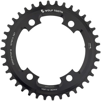 Wolf Tooth 107 BCD Chainring - 38t, Compatible with SRAM 107 BCD, Drop-Stop B, 4-Bolt, Black EA Chainrings