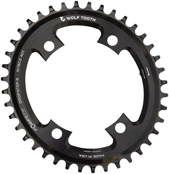 Wolf Tooth Elliptical 107 BCD Chainring - 40t, Compatible with SRAM 107 BCD, Drop-Stop B, 4-Bolt, Black EA Chainrings