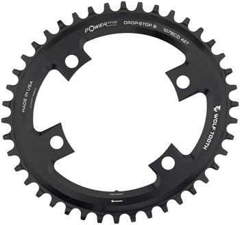 Wolf Tooth Elliptical 107 BCD Chainring - 42t, Compatible with SRAM 107 BCD, Drop-Stop B, 4-Bolt, Black EA Chainrings