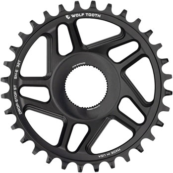 Wolf Tooth Shimano EP-8 Direct Mount Chainring - Drop-Stop ST, 32T, Black EA Ebike Chainrings and Sprockets