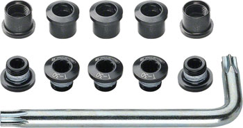 Full Speed Ahead Torx T-30 Alloy Double Chainring Nut/Bolt Set with tool: Black SET Chainring Bolts