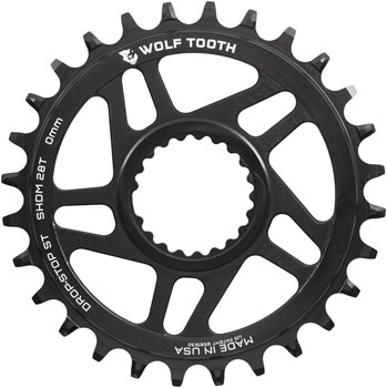 Wolf Tooth Direct Mount Chainring - 28t, Shimano Direct Mount, 0mm Offset, Drop-Stop ST, Requires 12-Speed HG+ Chain, Black EA Direct Mount Chainrings