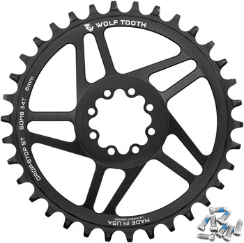Wolf Tooth Direct Mount Chainring - 34t, SRAM 8-Bolt Direct Mount, 6mm Offset, Drop-Stop ST, Requires 12-Speed HG+ Chain, Black EA Direct Mount Chainrings