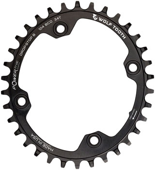 Wolf Tooth Elliptical 104 BCD Chainring - 34t, 104 BCD, 4-Bolt, Drop-Stop B, Black EA Chainrings