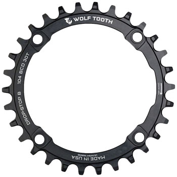 Wolf Tooth 104 BCD Chainring - 30t, 104 BCD, 4-Bolt, Drop-Stop B, Black EA Chainrings