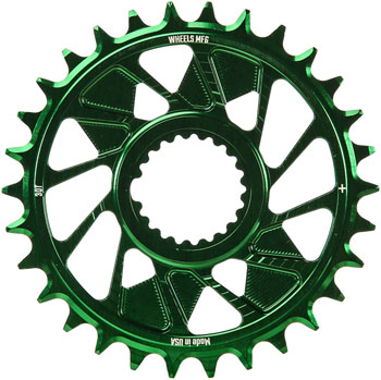 Wheels Manufacturing Direct Mount Chainring - 30t, Shimano Direct Mount, 1.5mm Outboard Offset, HG+ Chain Compatible, Green EA Direct Mount Chainrings