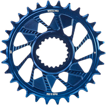 Wheels Manufacturing Direct Mount Chainring - 30t, Shimano Direct Mount, 1.5mm Inboard Offset, HG+ Chain Compatible, Blue EA Direct Mount Chainrings