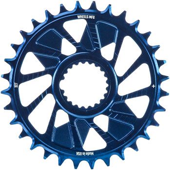 Wheels Manufacturing Direct Mount Chainring - 32t, Shimano Direct Mount, 1.5mm Outboard Offset, HG+ Chain Compatible, Blue EA Direct Mount Chainrings