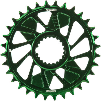 Wheels Manufacturing Direct Mount Chainring - 32t, Shimano Direct Mount, 1.5mm Outboard Offset, HG+ Chain Compatible, Green EA Direct Mount Chainrings