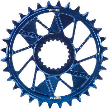 Wheels Manufacturing Direct Mount Chainring - 32t, Shimano Direct Mount, 1.5mm Inboard Offset, HG+ Chain Compatible, Blue EA Direct Mount Chainrings
