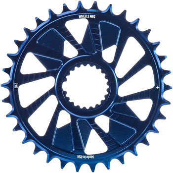 Wheels Manufacturing Direct Mount Chainring - 34t, Shimano Direct Mount, 1.5mm Outboard Offset, HG+ Chain Compatible, Blue EA Direct Mount Chainrings