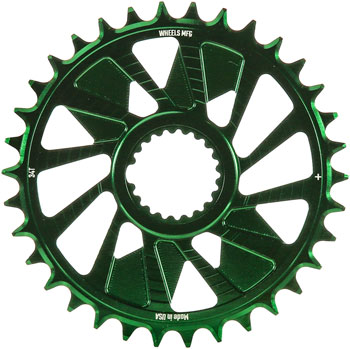 Wheels Manufacturing Direct Mount Chainring - 34t, Shimano Direct Mount, 1.5mm Outboard Offset, HG+ Chain Compatible, Green EA Direct Mount Chainrings