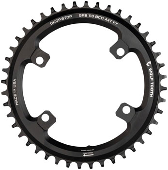 Wolf Tooth Shimano 110 Asymmetric BCD Chainring - 46t, 110 Asymmetric BCD, 4-Bolt, Drop-Stop B, For Shimano GRX Cranks, Black EA Chainrings