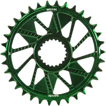 Wheels Manufacturing Direct Mount Chainring - 34t, Shimano Direct Mount, 1.5mm Inboard Offset, HG+ Chain Compatible, Green EA Direct Mount Chainrings