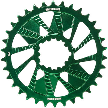 Wheels Manufacturing Direct Mount Chainring - 34t, SRAM 3-Bolt Direct Mount, 3mm Offset, T-Type Chain Compatible, Green EA Direct Mount Chainrings