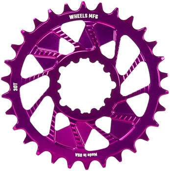 Wheels Manufacturing Direct Mount Chainring - 30t, SRAM 3-Bolt Direct Mount, 3mm Offset, Compatible with Hyperglide+ Chain, Purple EA Direct Mount Chainrings
