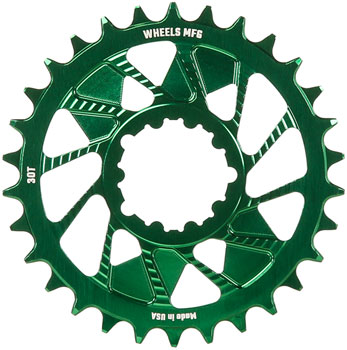 Wheels Manufacturing Direct Mount Chainring - 30t, SRAM 3-Bolt Direct Mount, 3mm Offset, Compatible with Hyperglide+ Chain, Green EA Direct Mount Chainrings