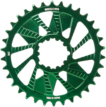 Wheels Manufacturing Direct Mount Chainring - 34t, SRAM 3-Bolt Direct Mount, 3mm Offset, Compatible with Hyperglide+ Chain, Green EA Direct Mount Chainrings
