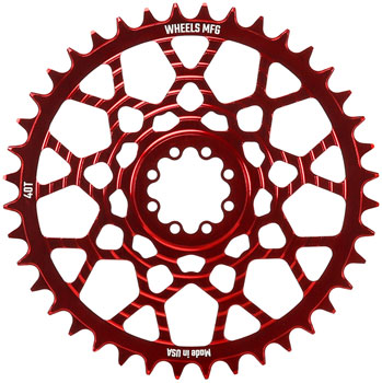 Wheels Manufacturing Gravel Direct Mount Chainring - 40t, SRAM 8-Bolt Direct Mount, 6.5mm Inboard Offset, T-Type Chain Compatible, Red EA Direct Mount Chainrings