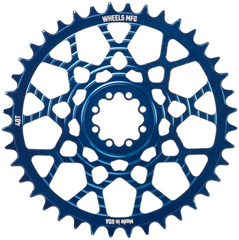 Wheels Manufacturing Gravel Direct Mount Chainring - 40t, SRAM 8-Bolt Direct Mount, 6.5mm Inboard Offset,T-Type Chain Compatible, Blue EA Direct Mount Chainrings