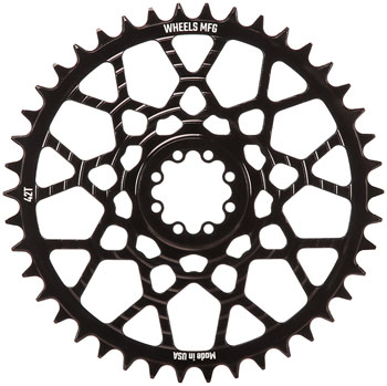 Wheels Manufacturing Gravel Direct Mount Chainring - 42t, SRAM 8-Bolt Direct Mount, 6.5mm Inboard Offset, T-Type Chain Compatible, Black EA Direct Mount Chainrings