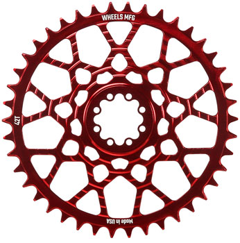 Wheels Manufacturing Gravel Direct Mount Chainring - 42t, SRAM 8-Bolt Direct Mount, 6.5mm Inboard Offset, T-Type Chain Compatible, Red EA Direct Mount Chainrings