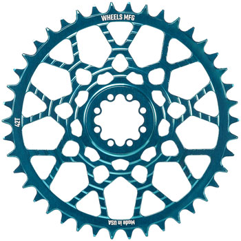 Wheels Manufacturing Gravel Direct Mount Chainring - 42t, SRAM 8-Bolt Direct Mount, 6.5mm Inboard Offset, T-Type Chain Compatible, Teal EA Direct Mount Chainrings