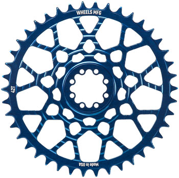 Wheels Manufacturing Gravel Direct Mount Chainring - 42t, SRAM 8-Bolt Direct Mount, 6.5mm Inboard Offset, T-Type Chain Compatible, Blue EA Direct Mount Chainrings