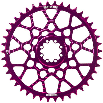 Wheels Manufacturing Gravel Direct Mount Chainring - 42t, SRAM 8-Bolt Direct Mount, 6.5mm Inboard Offset, T-Type Chain Compatible, Purple EA Direct Mount Chainrings