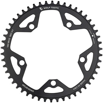 Wolf Tooth 130 BCD Road and Cyclocross Chainring - 46t, 130 BCD, 5-Bolt, Drop-Stop B, 10/11/12-Speed Eagle and Flattop Compatible, Black EA Chainrings