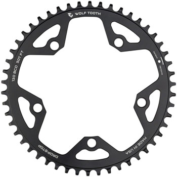 Wolf Tooth 130 BCD Road and Cyclocross Chainring - 50t, 130 BCD, 5-Bolt, Drop-Stop B, 10/11/12-Speed Eagle and Flattop Compatible, Black EA Chainrings