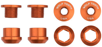 Wolf Tooth 1x Chainring Bolt Set - 6mm, Dual Hex Fittings, Set/4, Orange SET Chainring Bolts