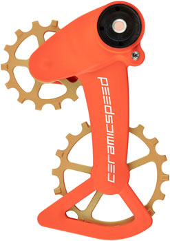 CeramicSpeed OSPW X Pulley Wheel System for SRAM Eagle AXS - Coated Races, Alloy Pulley, Carbon Cage, Orange/Bronze Cerakote EA Cage Assembly